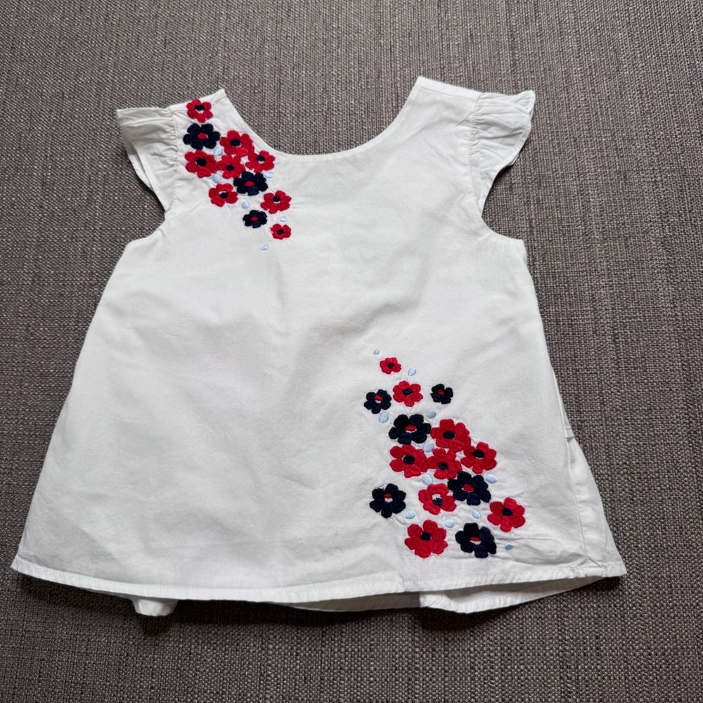 Janie and Jack Girls White Floral Embroidered Tiered Ruffle Top Size 4